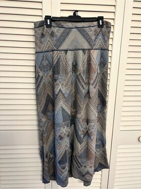 Peruvian connection knit Boho Geo-Print Maxi Skirt in Blue and Taupe